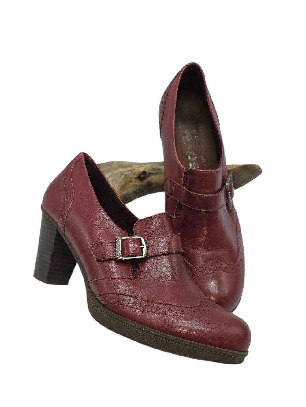 Pitillos Burgundy Leather Mary Jane Womens Size 38 (US 7.5- 8) Comfort Heels